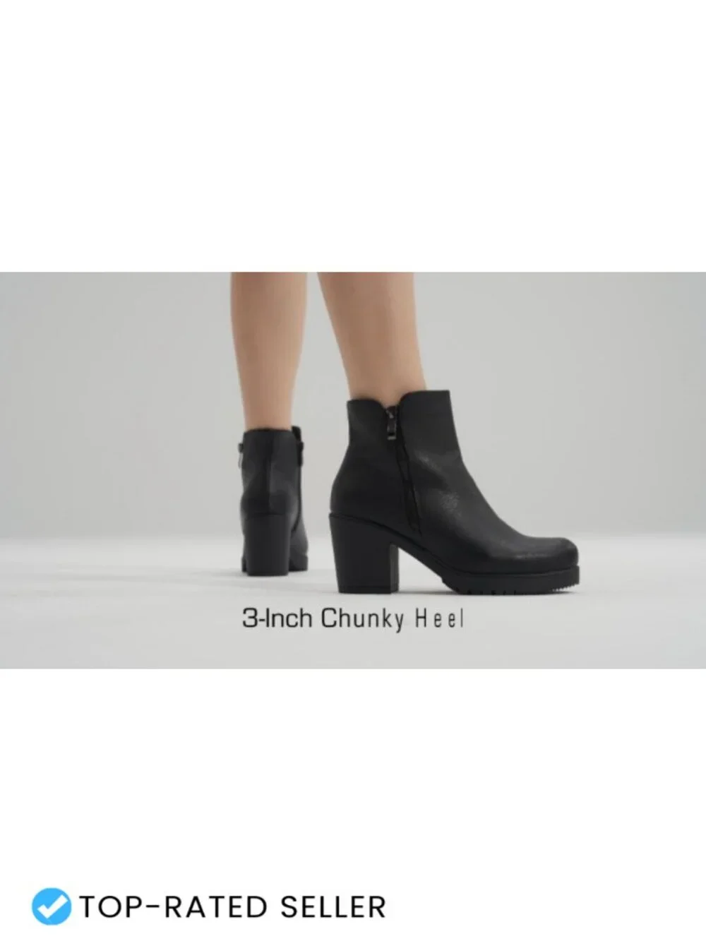 Women's Chunky Heel Ankle Booties with Side Zipper, Faux Fur Trim